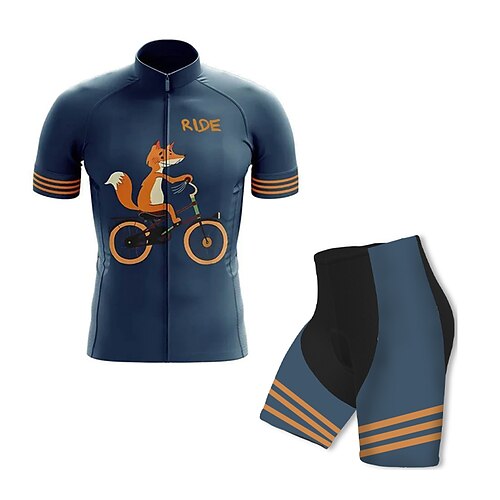 

21Grams Men's Cycling Jersey with Shorts Short Sleeve Mountain Bike MTB Road Bike Cycling Dark Navy Animal Stripes Bike Clothing Suit 3D Pad Breathable Quick Dry Moisture Wicking Back Pocket