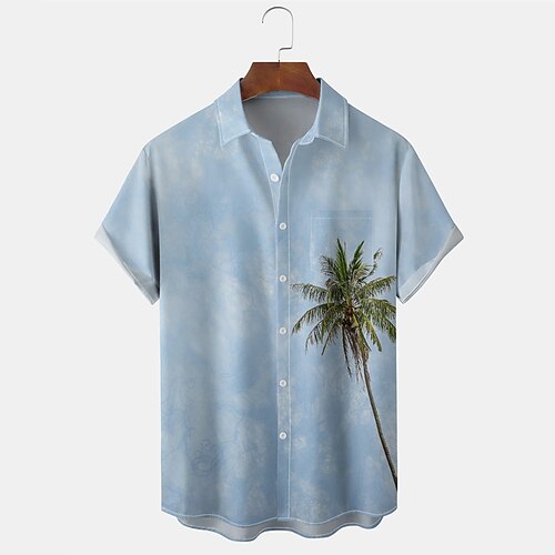 

Men's Shirt 3D Print Tree Turndown Street Daily 3D Button-Down Short Sleeve Tops Casual Fashion Breathable Comfortable Light Blue