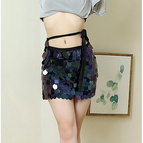 

Women's Fashion Skirts Carnival Performance Solid Colored Sequins Green Blue Purple One-Size