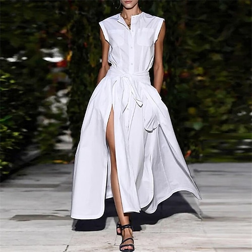 

Women's A Line Dress Maxi long Dress White Black Dark Green Sleeveless Pure Color Split Spring Summer Round Neck Elegant Modern 2022 S M L XL XXL 3XL 4XL 5XL