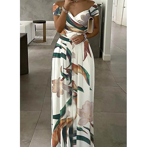 Women's Formal Party Dress Sheath Dress Long Dress Maxi Dress White Short Sleeve Floral Ruched Winter Fall Spring Off Shoulder Stylish Office Wedding Guest 2023 S M L XL XXL 3XL, lightinthebox  - buy with discount