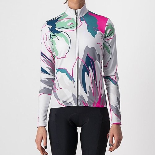 

21Grams Women's Cycling Jersey Long Sleeve Bike Jersey Top with 3 Rear Pockets Mountain Bike MTB Road Bike Cycling Breathable Quick Dry Moisture Wicking Reflective Strips White Graffiti Polyester