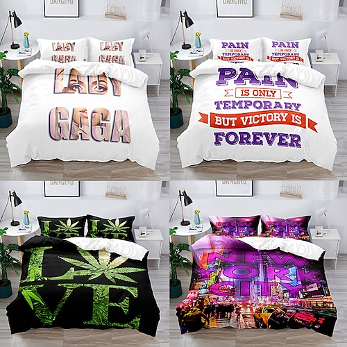 

Graphic Patterned Letter 3-Piece Duvet Cover Set Hotel Bedding Sets Comforter Cover, Include 1 Duvet Cover, 2 Pillowcases for Double/Queen/King(1 Pillowcase for Twin/Single)