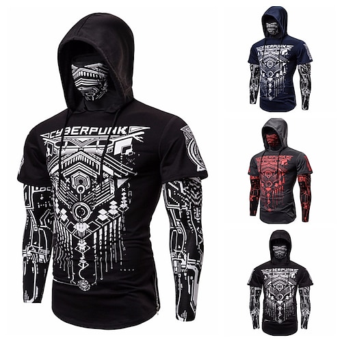 

Men's T shirt Tee 3D Print Graphic Patterned Hooded Daily Sports Button-Down Print Long Sleeve Tops Basic Classic Comfortable Big and Tall Black Dark Gray Navy Blue / Summer