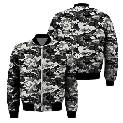 

Men's Jacket Regular Pocket Print Coat Celadon Casual Street Fall Zipper Stand Collar Regular Fit S M L XL 2XL 3XL / Winter / Long Sleeve / Camo / Camouflage