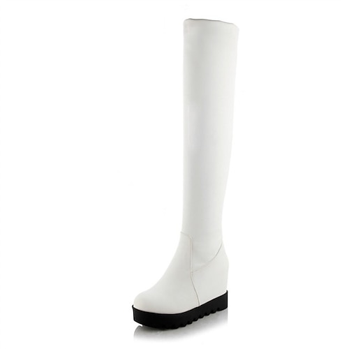 

Women's Boots Daily Over The Knee Boots Winter Hidden Heel Round Toe Sexy PU Leather Loafer Solid Colored Black Brown White