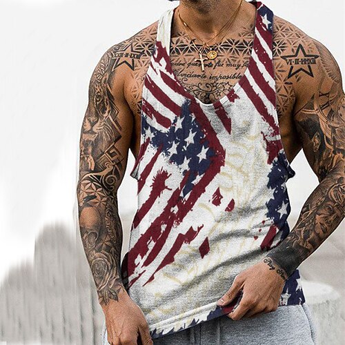 

Men's Tank Top Vest Graphic National Flag Crew Neck WhiteRed 3D Print Street Casual Sleeveless Print Clothing Apparel Basic Fashion Classic Comfortable / Summer / Summer / Sports