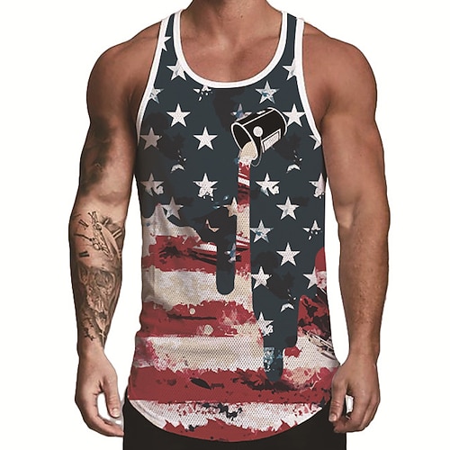 

Men's Tank Top Vest 3D Print Graphic Patterned National Flag Crew Neck Street Casual Print Sleeveless Tops Basic Fashion Classic Comfortable Navy Blue / Summer