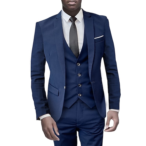 

Black Blue Burgundy Men's Homecoming Suits 3 Piece Solid Colored Standard Fit Single Breasted One-button 2022