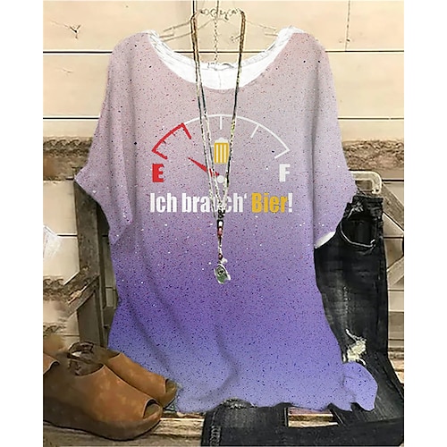 

Women's Plus Size Tops Blouse Shirt Color Gradient Beer Print Short Sleeve Crewneck Streetwear Daily Vacation Polyester Spring Summer Black Purple