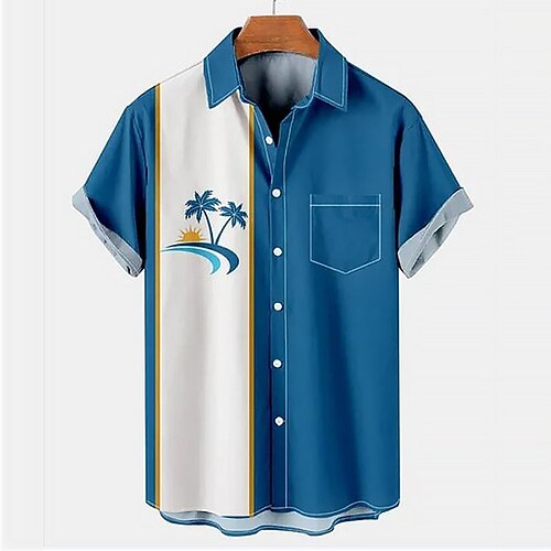 

Men's Shirt 3D Print Striped Coconut Tree Turndown Street Casual Button-Down Print Short Sleeves Tops Designer Casual Fashion Breathable Blue / Summer / Spring / Summer