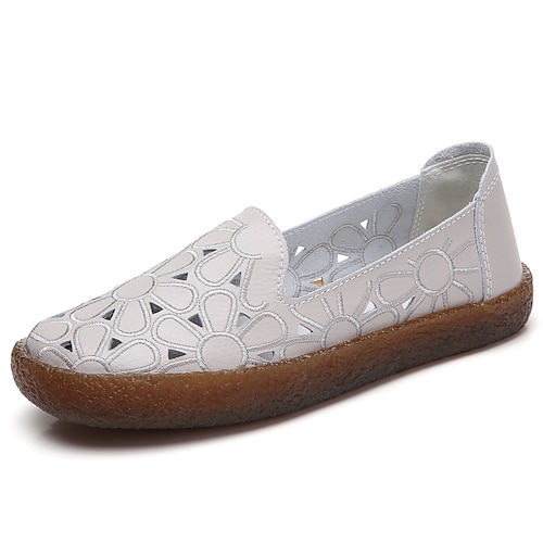 

Women's Slip-Ons Work Daily Summer Flat Heel Round Toe Casual Sweet Walking Shoes PU Leather Loafer Black Gray White