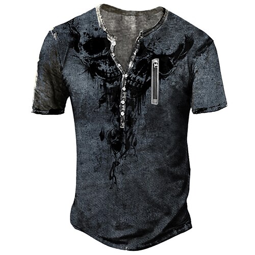 

Men's Henley Shirt Tee T shirt Tee 3D Print Graphic Patterned Abstract Plus Size Henley Daily Sports Zipper Button-Down Short Sleeve Tops Designer Basic Casual Big and Tall Navy Blue / Summer