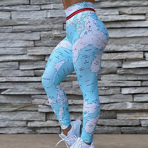 

Dame Leggings Yogabukser Scrunch Butt Midjekontroll Rumpeløft Høy Midje Yoga & Danse Sko Trening Treningsøkt Strømpebukse Leggings Grafisk Blå sport Sportsklær Høy Elastisitet Mager / Atletisk