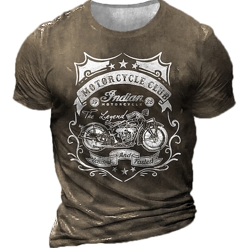 

Men's Unisex T shirt Tee 3D Print Graphic Patterned Motorcycle Crew Neck Street Daily Print Short Sleeve Tops Designer Casual Vintage Big and Tall Black Army Green Brown / Summer