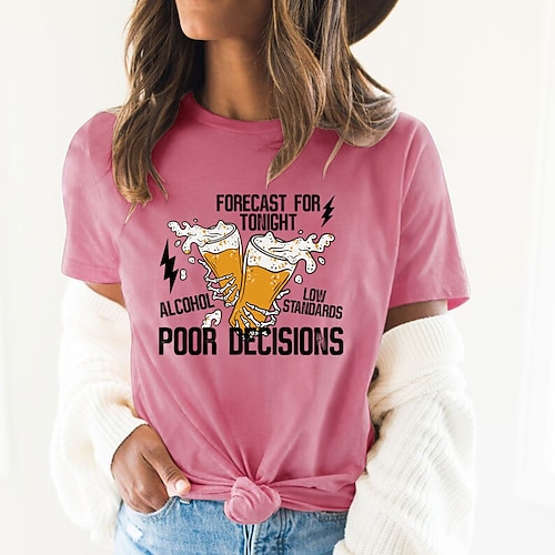 

Women's T shirt Tee Graphic Patterned Letter Daily Going out Weekend T shirt Tee Short Sleeve Print Round Neck Basic Essential 100% Cotton Green White Blue S