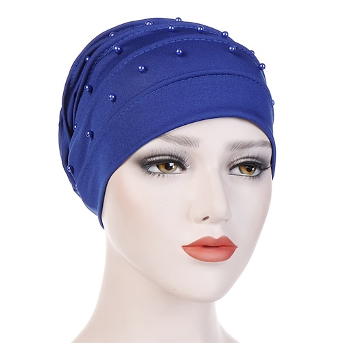 

Fashion Muslim Women Turban Scarf Pearl Fold Turban Hat Cancer Chemo Beanies Cap Islamic Wrap Headscarf Musulman Femme Hijab Hair Accessories