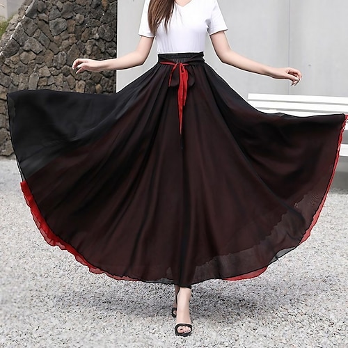 

Damen Rock Schaukel Langer Rock Maxi Chiffon Schwarz Rote Königsblau Grün Röcke Herbst Tüll Modisch Leistung Karnival S M L