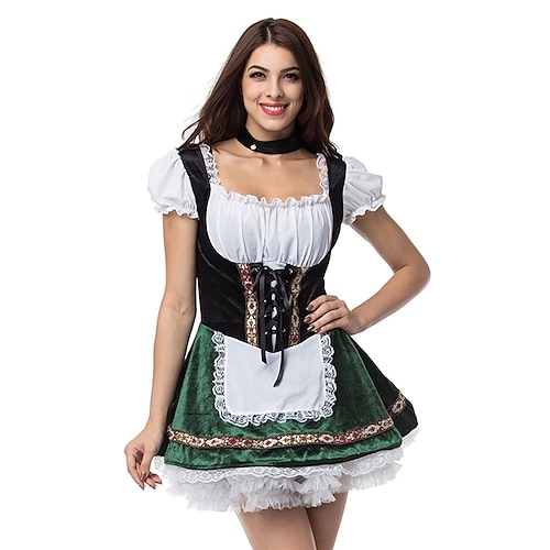 

Oktoberfest Beer International Beer Festival Dirndl Trachtenkleider Women's Dress Bavarian Costume Depression Green