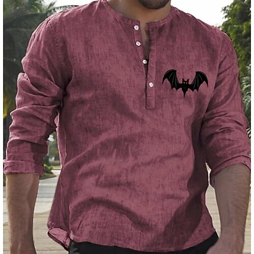 

Men's Shirt Solid Color Bat Round Neck Street Casual Button-Down Print Half Sleeve Tops Designer Casual Fashion Breathable Blue Red Beige / Summer