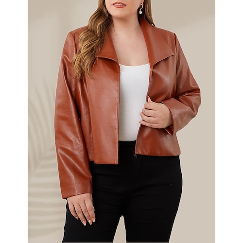 

Women's Faux Leather Long Sleeve Jacket Street Fall Winter Regular Coat Stand Collar Regular Fit Warm Casual Cool Jacket