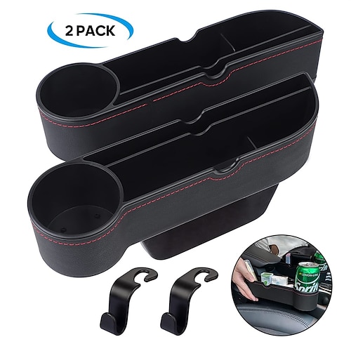 

Car Seat Gap Filler Organizer2 Pack Between Front Seat Storage Boxauto Premium Leather Console with Cup Holder and 2 HooksCar Seat Side Pocket for Interior EssentialsRoadtrip Essentials for Adults