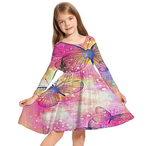 

Kids Little Girls' Dress Butterfly Animal A Line Dress Daily Holiday Vacation Print Rainbow Above Knee Long Sleeve Casual Cute Sweet Dresses Fall Spring Regular Fit 3-10 Years