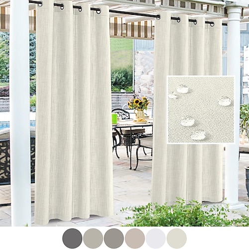 

Waterproof Curtains White Black Indoor Outdoor for Patio Grommet Curtain for Bedroom, Living Room, Porch, Pergola, Cabana, 1 Panel