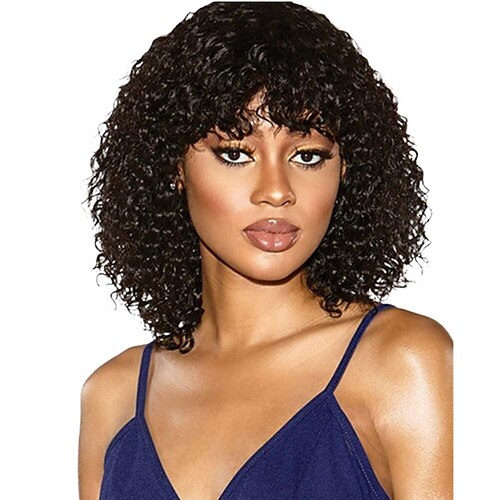 

Jerry Curly Bob None lace Wig For Women Short Pixie Cut Human Hair Wigs With Bangs Brazilian Remy Hair Full Machine Made Wigs