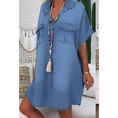 

Women's Midi Dress Blue Dusty Blue Light Blue Short Sleeve Spring Summer V Neck Hot S M L XL XXL 3XL