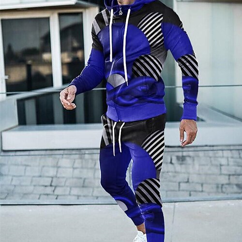 

Men's Tracksuit Hoodies Set Graphic Patterned Gradient 2 Piece Print Sports Outdoor Casual Sports 3D Print Sportswear Basic Essential Hoodies Sweatshirts Blue Royal Blue Orange