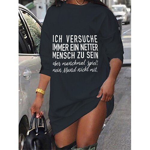 

Women's Shift Dress Short Mini Dress Black Long Sleeve Letter Print Fall Spring Crew Neck Casual Fashion 2022 S M L XL XXL 3XL