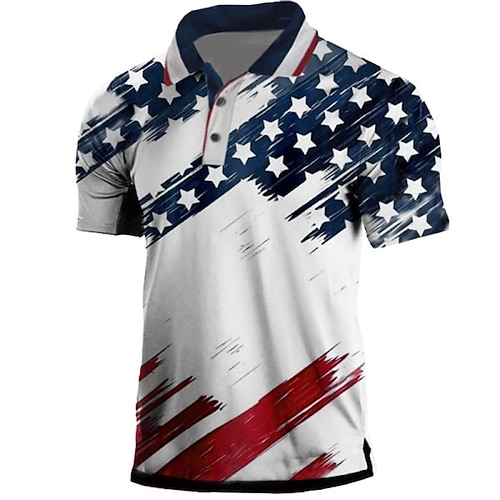 

Men's Golf Shirt 3D Print Graphic Patterned National Flag Turndown Street Daily 3D Button-Down Short Sleeve Tops Casual Fashion Breathable Comfortable White / Beach