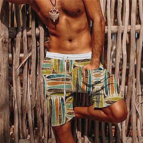 

Men's Designer Classic Shorts Beach Shorts 3D Print Drawstring Elastic Waist Short Pants Casual Daily Micro-elastic Graphic Prints Feather Comfort Breathable Mid Waist Green S M L XL XXL