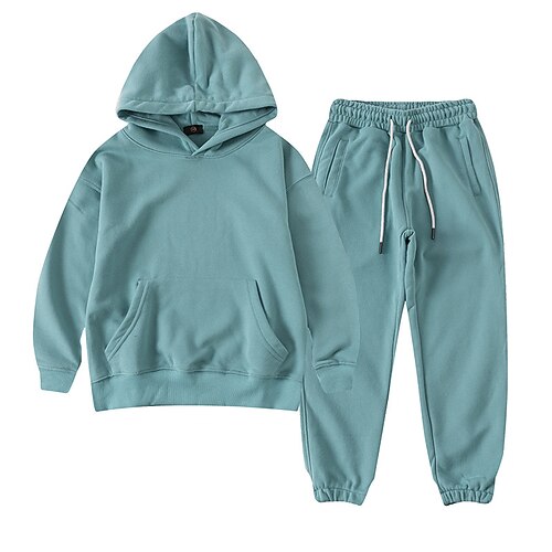 

2 Pieces Kids Boys Hoodie & Pants Clothing Set Outfit Solid Color Long Sleeve Cotton Set School Daily Casual Spring Summer 2-12 Years Green Black Pink