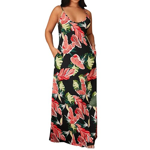 

Women's A Line Dress Maxi long Dress Red Sleeveless Floral Patchwork Cold Shoulder Print Summer Crew Neck Casual Fashion Modern 2022 S M L XL XXL