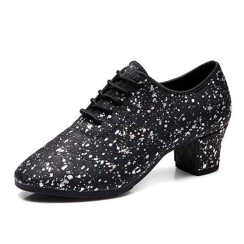 

Women's Latin Shoes Practice Trainning Dance Shoes Performance Outdoor ChaCha Fashion Bows Thick Heel Round Toe Lace-up Adults' White Black