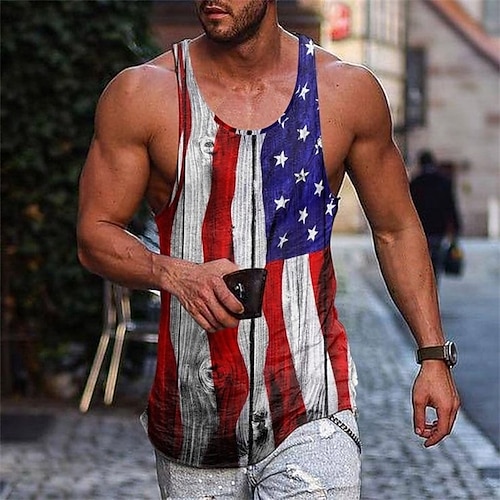 

Men's Tank Top Vest Graphic Prints American Flag Crew Neck Red 3D Print Outdoor Street Sleeveless 3D Print Clothing Apparel Fashion Breathable Comfortable Big and Tall / Summer / Spring / Summer