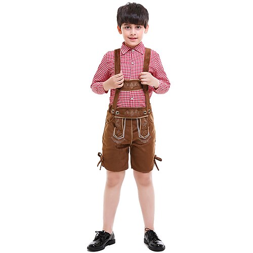 

Oktoberfest Beer International Beer Festival Lederhosen Boys Blouse Shorts Bavarian Costume red with white