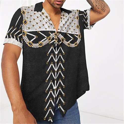 

Men's Shirt 3D Print Graphic Patterned Turndown Street Casual Button-Down Print Short Sleeve Tops Designer Casual Fashion Breathable Black / Summer / Spring / Summer