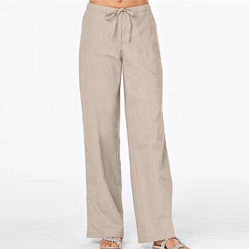 

Women's Loungewear Bottom Nighty Pure Color Comfort Home Cotton And Linen Long Pant Spring Summer White Black