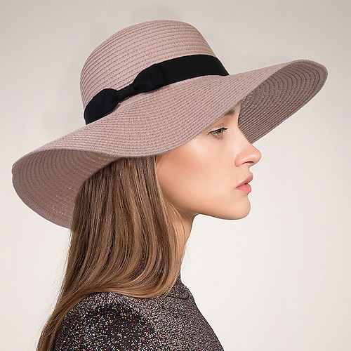 

Femme Chapeau Chapeau de Paille Noir Rose Claire Kaki Extérieur du quotidien Vacances Tressé Noeud Couleur monochrome Portable Protection Solaire Respirable