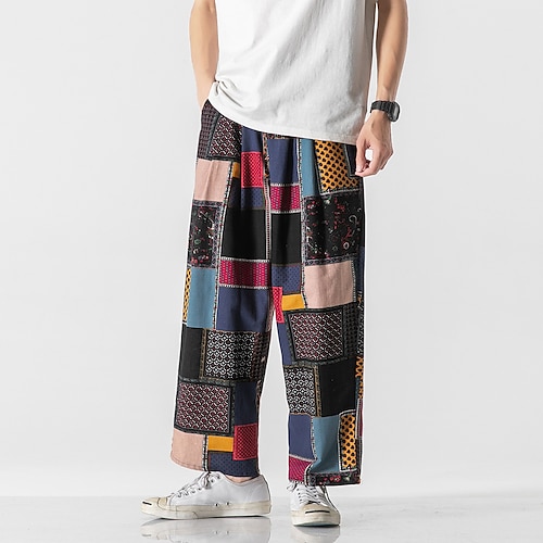 

Men's Harem Trousers Beach Pants Drawstring Elastic Waist Straight Leg Patchwork Comfort Breathable Casual Daily Streetwear Cotton Blend Sports Fashion Blue Fuchsia Micro-elastic / Elasticity