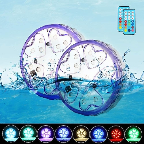 

1/2/4pcs Subemersible Light Underwater Pool Light 16LEDs RGB LED Remote Control Magnetic Submersible Light Battery Powered IP68 Waterproof Aquarium Fish Tank Lights Vase Swimming Pool Garden Party Outdoor Decoration