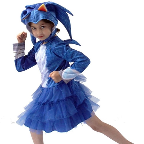 

Kids Little Girls' Dress Color Block A Line Dress Sports Outdoor Performance Mesh Blue Asymmetrical Long Sleeve Costume Dresses Halloween Spring Summer Regular Fit 2-8 Years