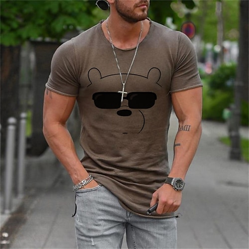 

Men's T shirt Tee Hot Stamping Graphic Patterned Bear Crew Neck Street Daily Print Short Sleeve Tops Casual Comfortable Brown / Summer / Summer