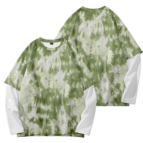 

Men's T shirt Tee 3D Print Graphic Patterned Tie Dye Crew Neck Daily Sports Print Long Sleeve Tops Basic Classic Comfortable Big and Tall Green / Summer