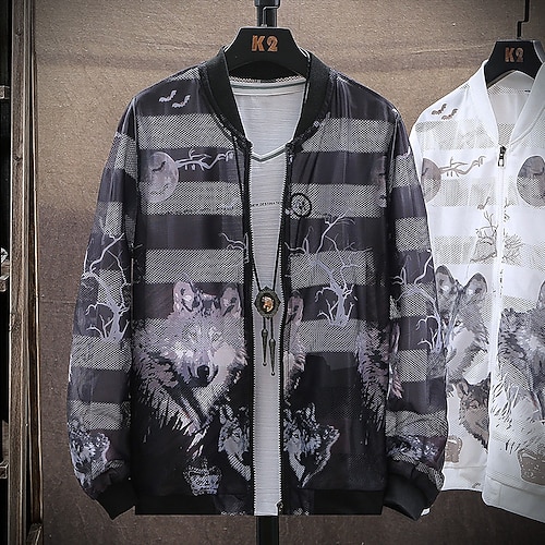 

Men's Coat Windproof Street Zipper Graphic Wolf 3D Printed Graphic Hoodie Sporty Jacket Outerwear Long Sleeve Pocket Winter