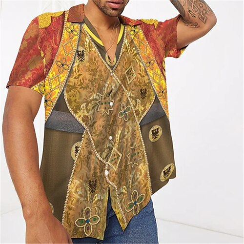 

Men's Shirt 3D Print Tribal Geometry Turndown Street Casual Button-Down Print Short Sleeve Tops Designer Casual Fashion Breathable Yellow / Summer / Spring / Summer
