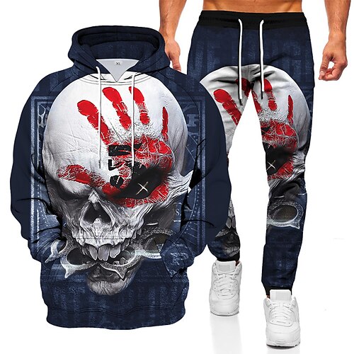 

Men's Tracksuit Hoodies Set Red Brown Navy Blue Coffee Black Hooded Graphic Skull 2 Piece Print Sports Outdoor Casual Sports 3D Print Basic Streetwear Sportswear Fall Spring Clothing Apparel Hoodies